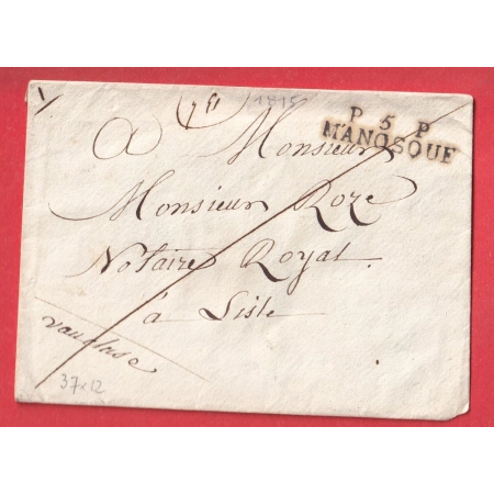 MARQUE P5P MANOSQUE BASSES ALPES L'ISLE 1815 VAUCLUSE 37X12 INDICE 12