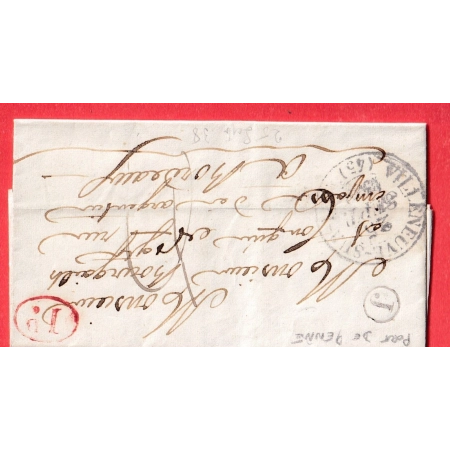 CAD TYPE 13 VILLENEUVE SUR LOT ET GARONNE BOITE RURALE J + DECIME RURALE PORT DE PENNE  POUR BORDEAUX GIRONDE 1838