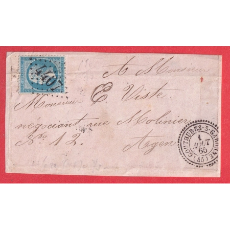 N°22 GC 4407 COUTHURES SUR GARONNE CAD TYPE 22 LOT ET GARONNE INDICE 13 POUR AGEN DEVANT DE LETTRE