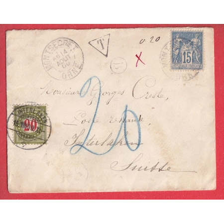 N°90 MONTSECERET ORNE TIMBRE TAXE SUISSE 20C INTERLAKEN 1900