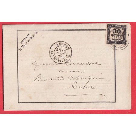 TIMBRE TAXE N°6 CAD TYPE 18 RENNES ILLE ET VILAINE 1876 FACULTE DE DROIT