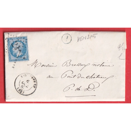 N°22 GC 21 AIGUEPERSE PUY DE DOME BOITE RURALE A EN BLEUE VENSAT POUR PONT DU CHATEAU BUREAU PASSE 2565 MOULINS