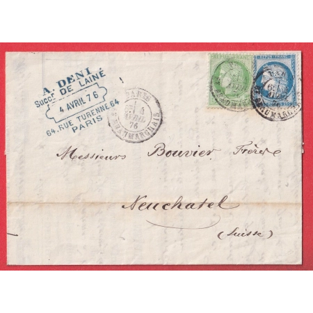 N°53 60 CAD PARIS BT BEAUMARCHAIS POUR NEUFCHATEL SUISSE