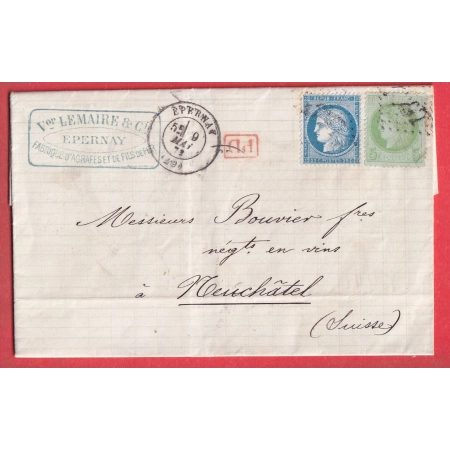 N°53 60 GC 1397 EPERNAY MARNE POUR NEUFCHATEL SUISSE