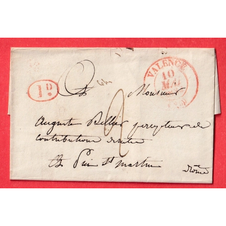 CAD TYPE 13 VALENCE DROME EN ROUGE 1834 DECIME RURALE AU DOS CAD TYPE 11 CREST DROME