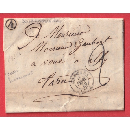 CURSIVE 77 PAMPELONNE TARN  CAD TYPE 15 CRAMAUX 1849 BOITE RURALE A BOURGNOUNAC POUR ALBI