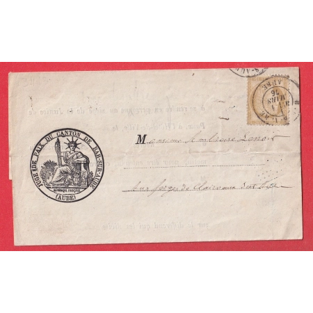 N°55 CAD TYPE 18 BAR SUR AUBE POUR CLAIRVAUX TIMBRE FISCAL DANS TEXTE 1876