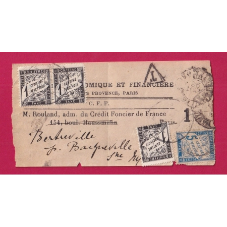 DEVANT DE BANDE TAXEE PARIS REEXPEDIEE BACQUEVILLE SEINE INFERIEURE 1898 + PP JOURNAUX PARIS EN NOIR