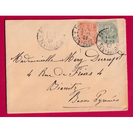 N°117+ N°111 LEVEE EXCEPTIONNELLE PARIS R DE STRASBOURG POUR BIARRITZ E1 DE 1902