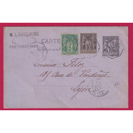 ENTIER SAGE 10C + N°75 89 TARIF DES CP A 25C PARIS DEPART LEVEE EXCEPTIONNELLE POUR LYON