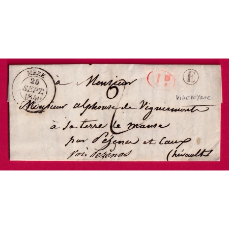 CAD TYPE 14 MEZE HERAULT DECIME RURALE + BOITE RURALE E VILLEVEYRAC POUR CAUX 1840