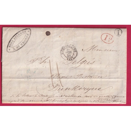 CAD  TYPE 15 MONTPELLIER HERAULT BOITE RURALE I ST GEORGES DECIME RURAL POUR DUNKERQUE 1844