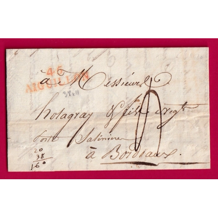 MARQUE 45 AIGUILLON LOT ET GARONNE EN ROUGE 38X11 INDICE 10 1820 POUR BORDEAUX