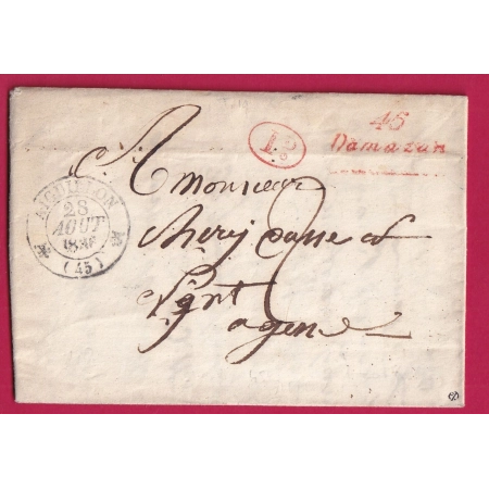 CURSIVE GRATTEE 45 DAMAZAN EN ROUGE LOT ET GARONNE TYPE 12 AIGUILLON DECIME RURAL INDICE 9