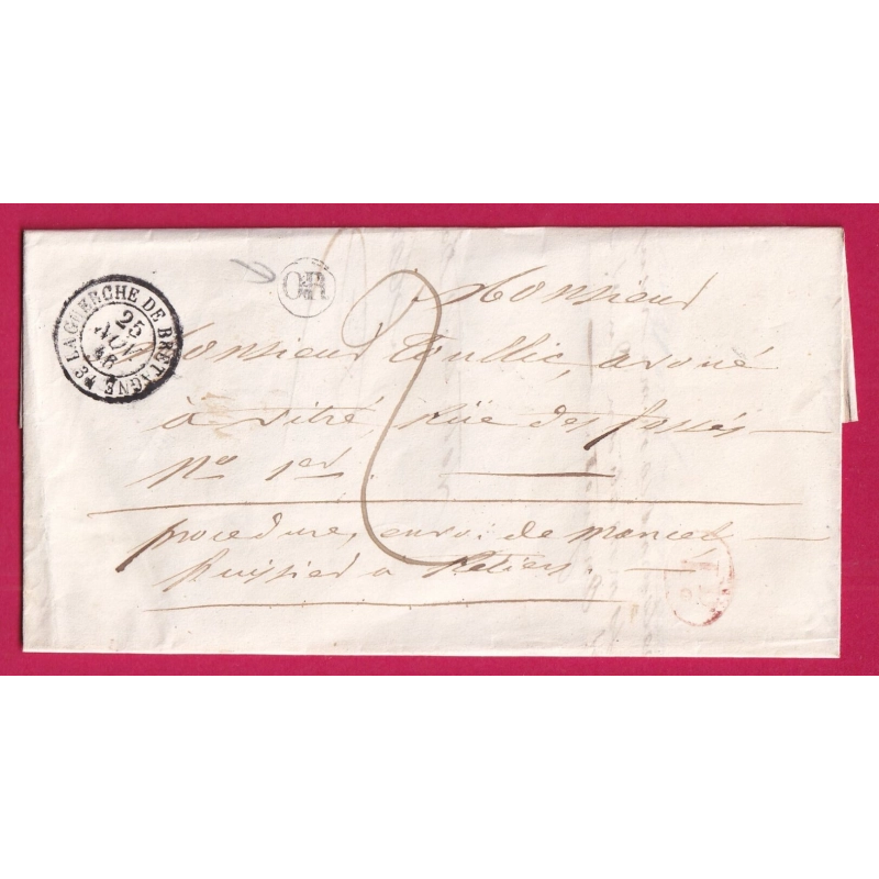 CAD TYPE 15 LA GUERCHE DE BRETAGNE ILLE ET VILAINE 1846 OR + DECIME RURAL RETIERS POUR VITRE