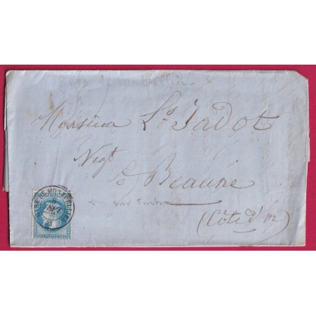 N°29 CAD TYPE 15 GARE DE MONTPELLIER HERAULT POUR BEAUNE COTE D'OR 1868