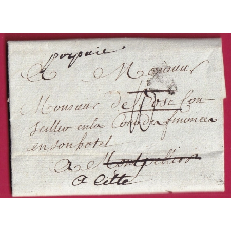 MARQUE P PARIS 1789 PORT PAYE A MONTPELLIER HERAULT REEXPEDIEE CETTE PRECUSEUR DEBOURSE