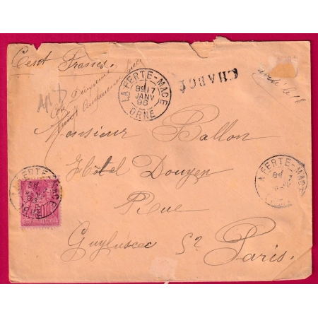 N°98 SEUL SUR LETTRE CHARGE LA FERTE MACE ORNE 1896 POUR PARIS