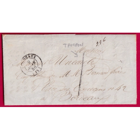 TAXE AU TAMPON 1 FABRICATION LOCALE BORDEAUX GIRONDE 1856 POUR BORDEAUX