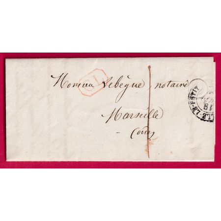 CAD TYPE 15 MARSEILLE LE PETIT OISE TEXTE CREVECOEUR 1852 CL ROUGE TAXE LOCALE 1 POUR MARSEILLE