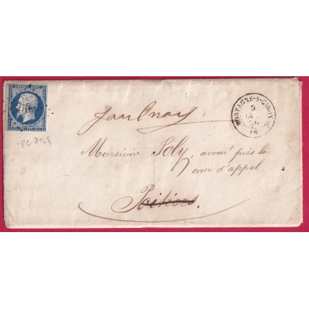 N°14 PC 2168 MORTAGNE SUR GIRONDE CHARENTE INFERIEURE POUR POITIERS REEXPEDIE JAULNAY ENVELOPPE BREVETE