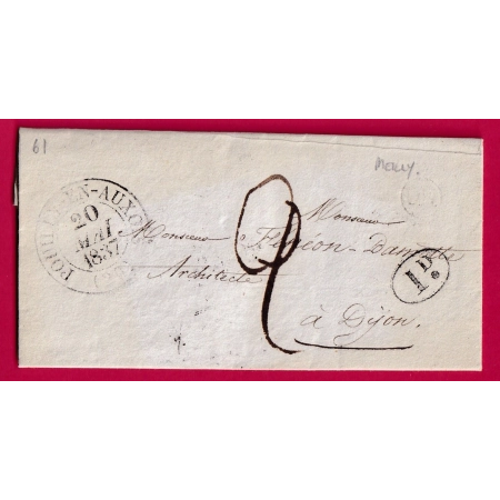 CAD TYPE 13 POUILLY EN AUXOIS COTE D'OR OR + DECIME RURALE MEILLY SUR ROUVRES 1837 POUR DIJON