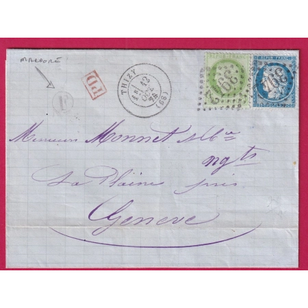 N°53 60 GC 3942 THIZY RHONE BOITE RURALE F MARDORE POUR GENEVE SUISSE