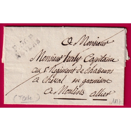 MARQUE P56P NEVERS NIEVRE 1817 TEXTE MILITAIRE POUR MOULINS ALLIER INDICE 9