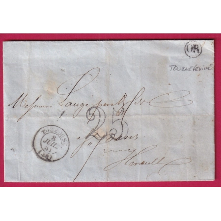 CAD TYPE 15 TOULOUSE HAUTE GARONNE 1851 OR TOURNEFEUILLE POUR ST PONS HERAULT