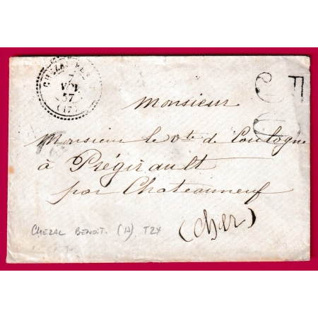 CAD TYPE 24 CHEZAL BENOIT CHER 1857 POUR PREGIRAULT TAXE TAMPON 30 INDICE 18 CHEVALIER