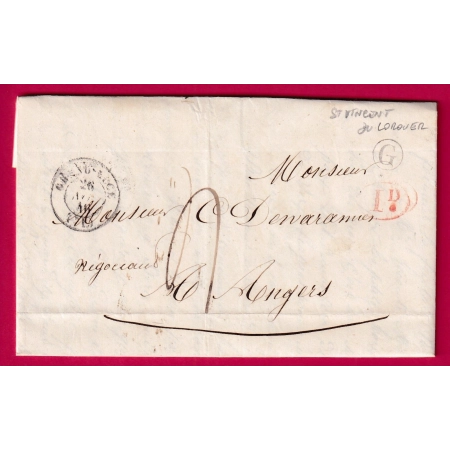 CAD TYPE 15 GRAND LUCE SARTHE BOITE RURALE G  ST VINCENT DU LOROUER + DECIME RURAL 1846 ANGERS MAINE ET LOIRE