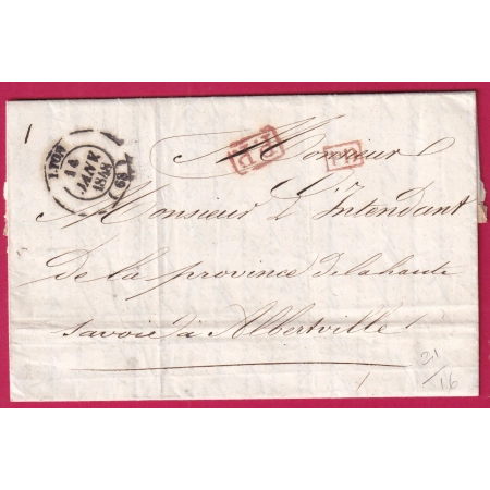 CACHET ESSAI OCTOGONAL LYON 1848 PP + PD ROUGE RHONE POUR ALBERTVILLE SAVOIE ETATS SARDES