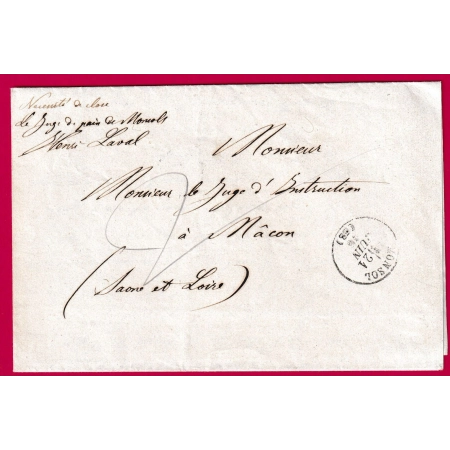 CAD TYPE 16 FRANCHISE JUGE DE PAIX DE MONSOL RHONE 1875 TEXTE GUERRE DE CRIMEE POUR MACON SAONE ET LOIRE