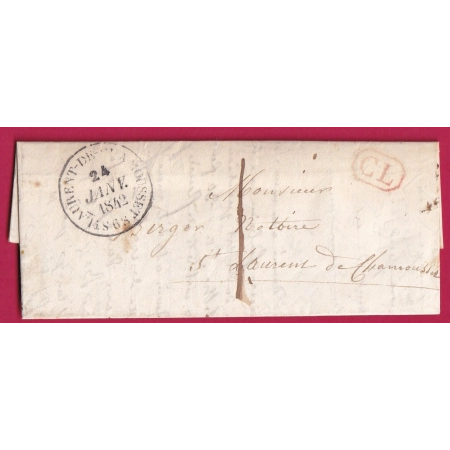 LETTRE ACHEMINE DE PARIS CAD TYPE 14 ST LAURENT DE CHAMOUSSET RHONE CL ROUGE TAXE LOCALE 1