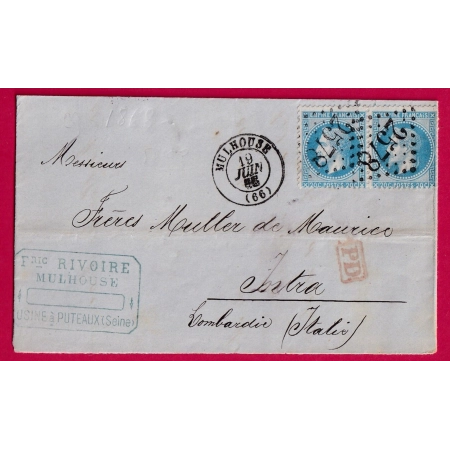 N°29 PAIRE GC 2578 MULHOUSE HAUT RHIN POUR INTRA ITALIE ITALIA