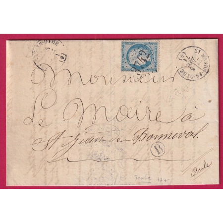 N°60 GC 3742 ST MARDS EN OTHE AUBE BOITE RURALE B MARAYE EN OTHE TEXTE ARMEMENT MILITAIRE