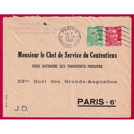 ENTIER ENVELOPPE TSC 15F ROUGE GANDON + COMPLEMENT PARIS RATP 1951