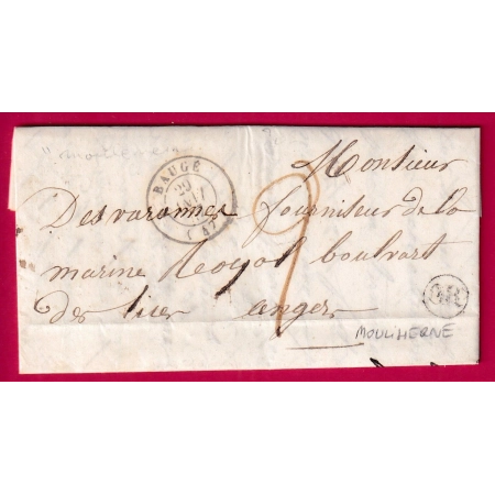 CAD TYPE 15 BAUGE MAINE ET LOIRE OR MOULIHERNE 1847 POUR ANGERS