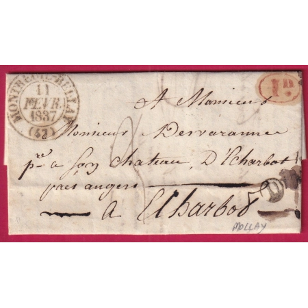 CAD TYPE 13 MONTREUIL BELLAY MAINE ET LOIRE BOITE RURALE D MOLLAY + DECIME RURALE 1837 POUR ECHABOT ANGERS