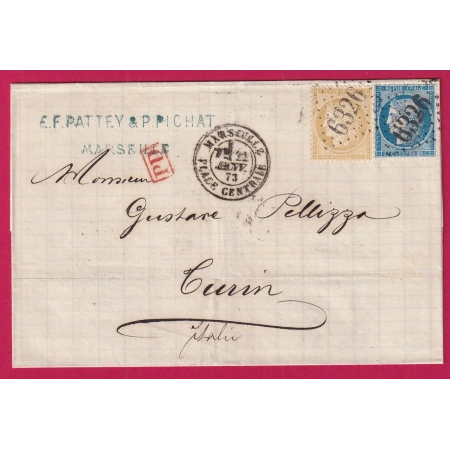 N°59 60 GC 6326 MARSEILLE PLACE CENTRALE POUR TURIN ITALIE 1873