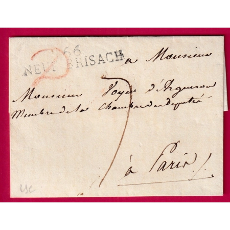 MARQUE 66 NEUF-BRISACH HAUT RHIN POUR PARIS 1819 INDICE 10