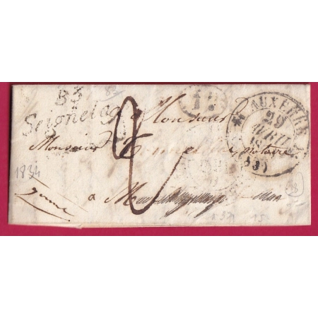 CURSIVE 83 SEIGNELAY YONNE 1834 DECIME RURAL CAD TYPE 12 AUXERRE INDICE 9