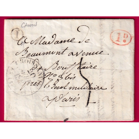 CAD TYPE 12 CROISSANVILLE CALVADOS BOITE RURALE I CANON 1840 + DECIME RURAL TAXE TAMPON 5 POUR PARIS