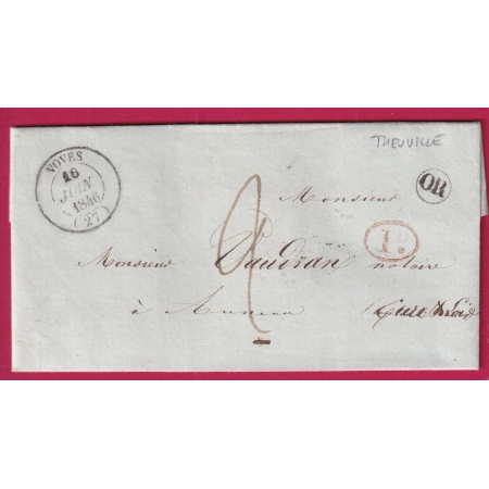 CAD TYPE 14 VOVES EURE ET LOIR OR + DECIME RURAL THEUVILLE 1846 POUR AUNEAU