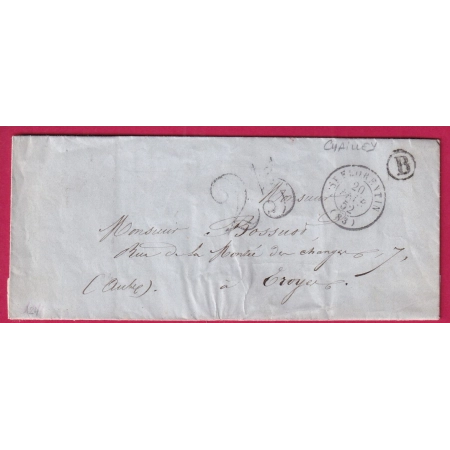 CAD TYPE 15 ST FLORENTIN YONNE BOITE RURALE B CHAILLEY POUR TROYES AUBE 1852