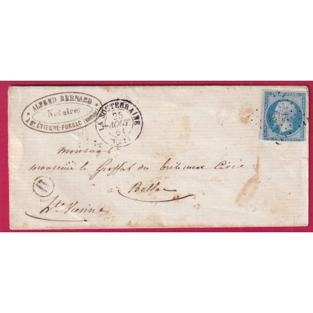 N°14 PC 2944 LA SOUTERRAINE CREUSE 1861 BOITE RURALE H ST ETIENNE FURSAC POUR BELLAC