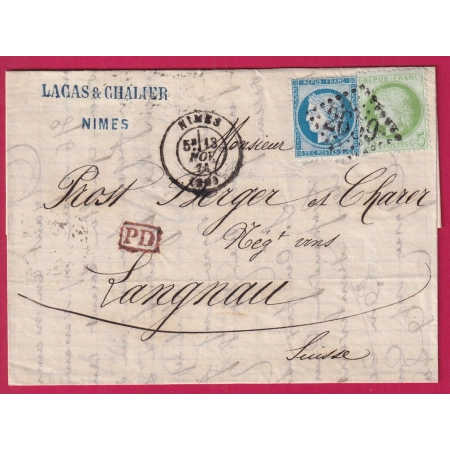 N°53 60 GC 2659 NIMES GARD POUR LANGNAU SUISSE 1874