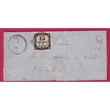 TAXE N°3 LOSANGE PC DU GC 141 ARCIS SUR AUBE + CAD ARCIS SUR AUBE SUR LE TIMBRE CAD TYPE 22 MAILLY