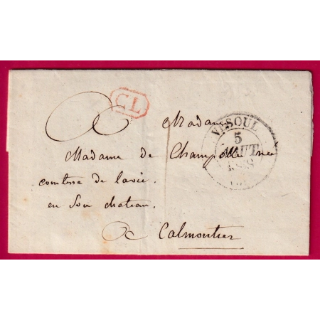 CAD TYPE 15 VESOUL HAUTE SAONE 1838 CL ROUGE TAXE LOCALE 1 POUR CALMOUTIER