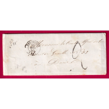 CURSIVE 23 ST APRE DORDOGNE CAD TYPE 15 PERIGUEUX 1850 POUR PARIS INDICE 13